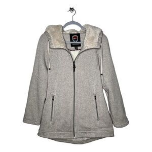 1 Madison Expedition Jacket Womens‎ Medium Hooded Full Zip Beige Sherpa Lined